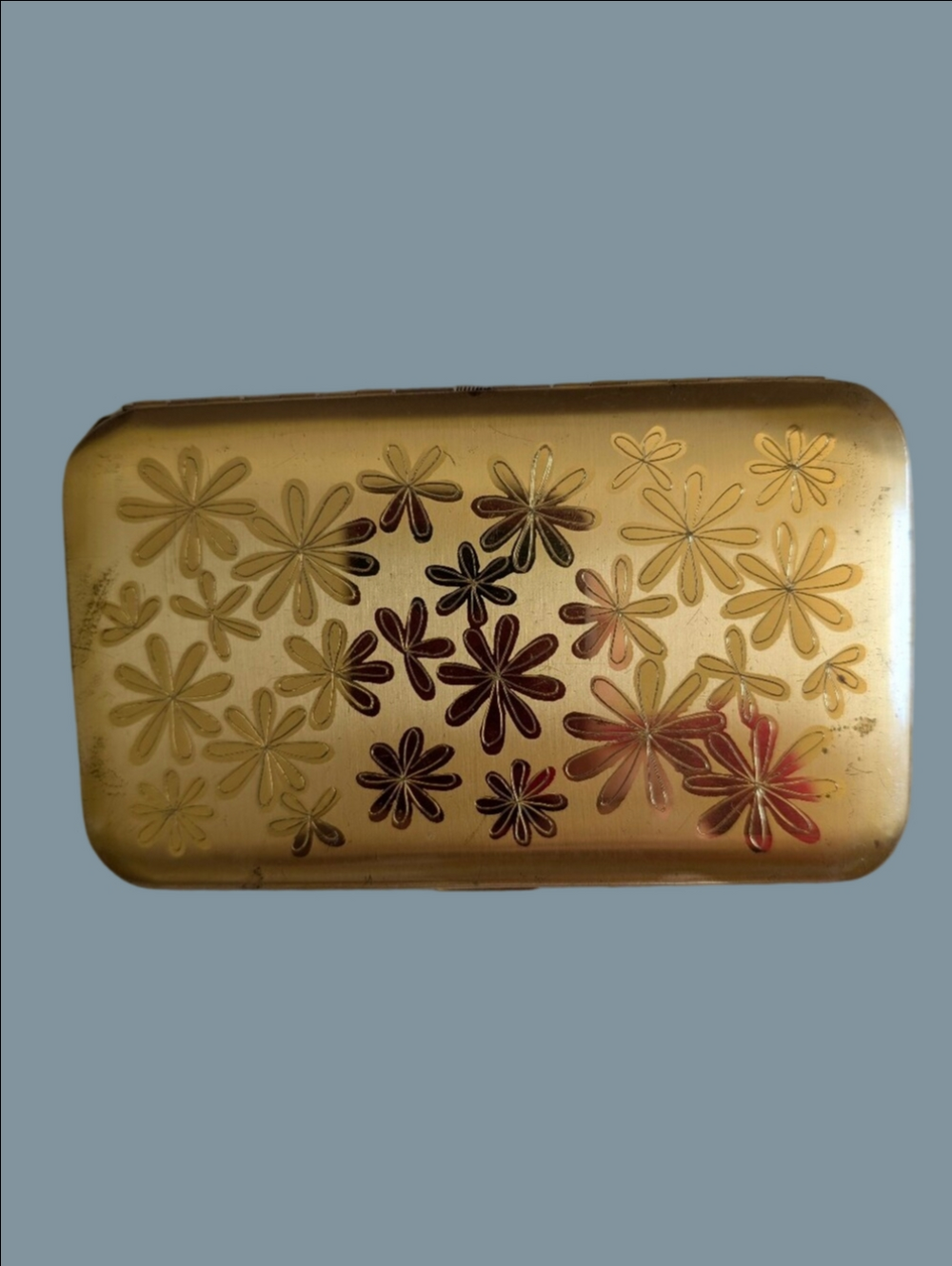 Vintage Cigarette Case Gold Floral Compact Case Floral Design Accessories